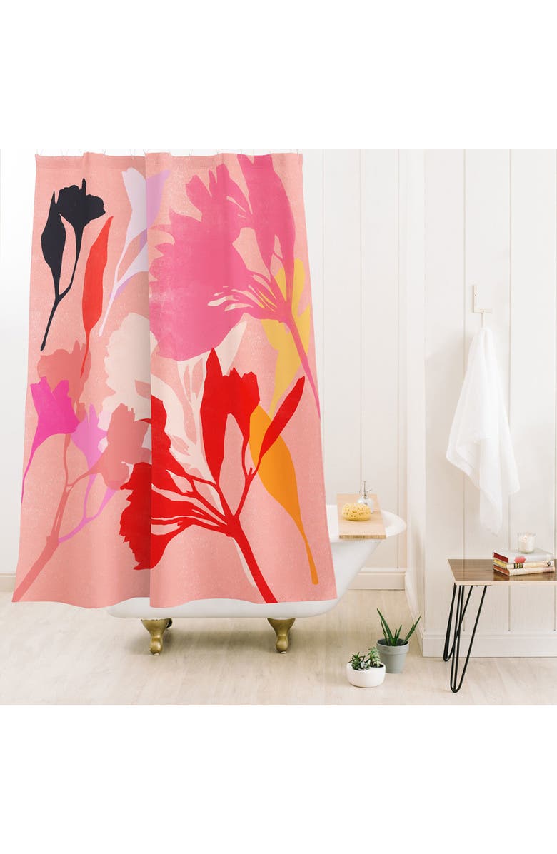 Deny Designs Cat and Moon Shower Curtain, Alternate, color, Pink