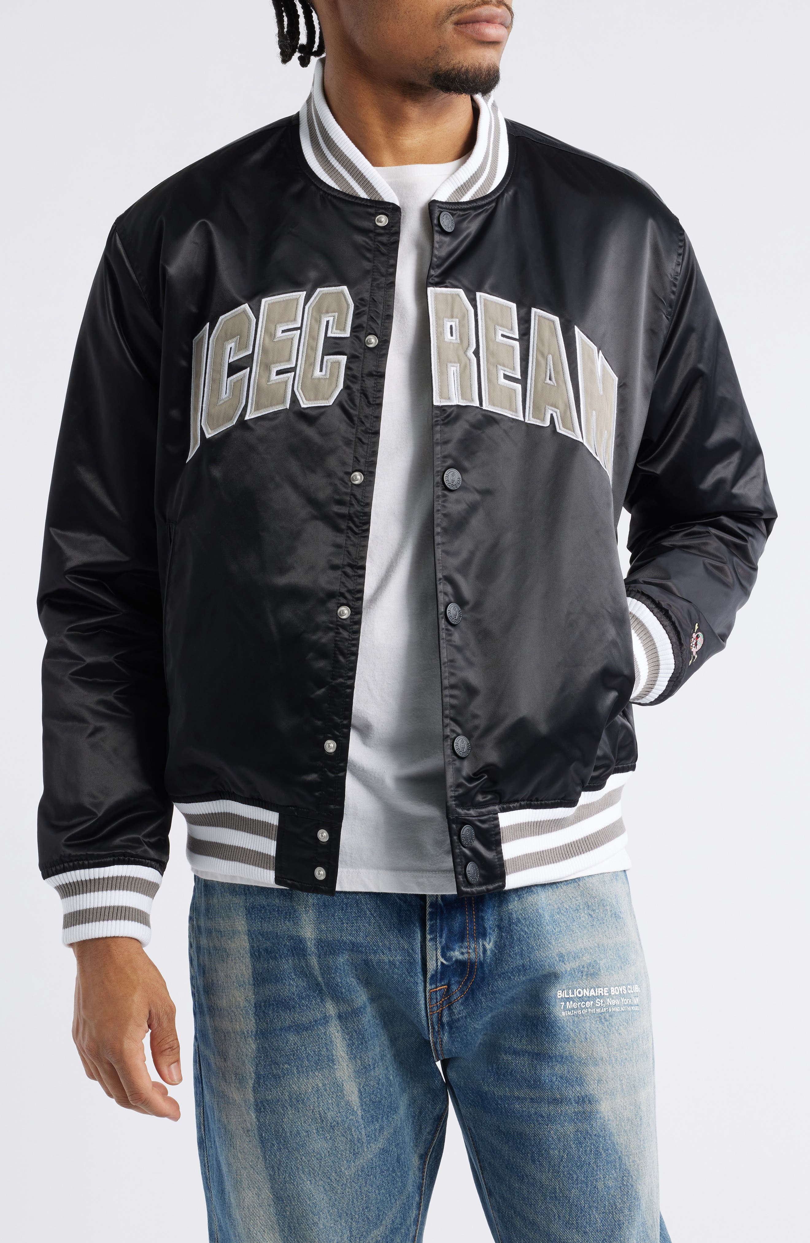 ICECREAM University Satin Graphic Snap-Up Jacket