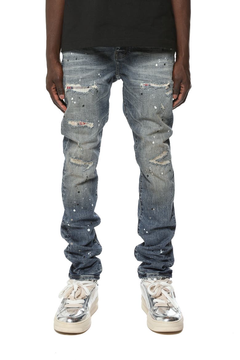 P001 Paint Repair Skinny Jeans, Main, color, MID INDIGO