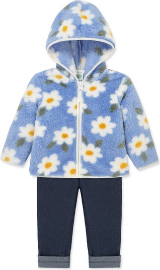 Floral Print Fleece Hoodie, Long Sleeve Top & Leggings Set