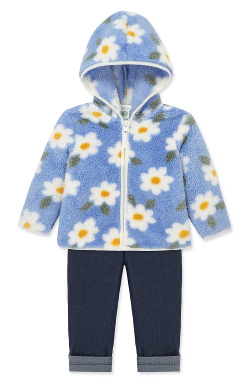 Little Me Floral Print Fleece Hoodie, Long Sleeve Top & Leggings Set In Blue