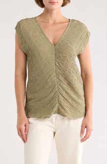 Bobeau Pleated Cap Sleeve Top