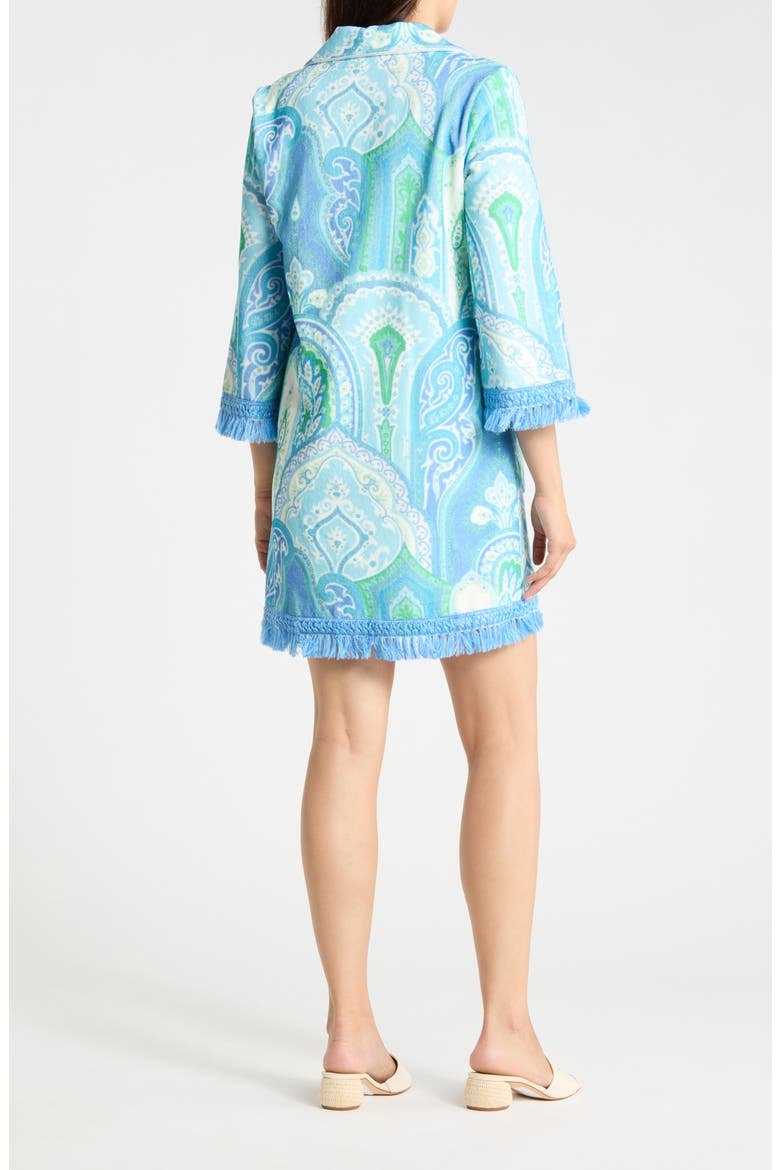 Maya Fringe Trim Terry Tunic Dress, Alternate, color, GRASS/ LAPIS BLUE