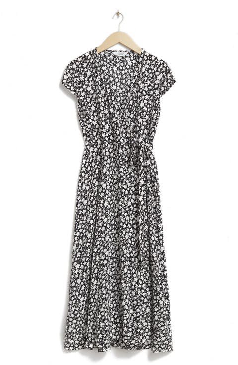 Floral Cap Sleeve Wrap Dress