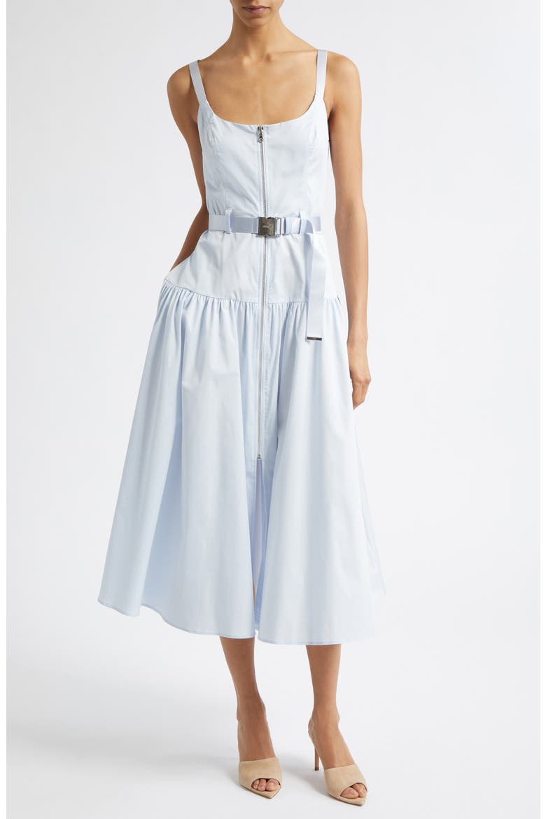 Rima Belted Front Zip Midi Dress, Main, color, PALE MIST BLUE