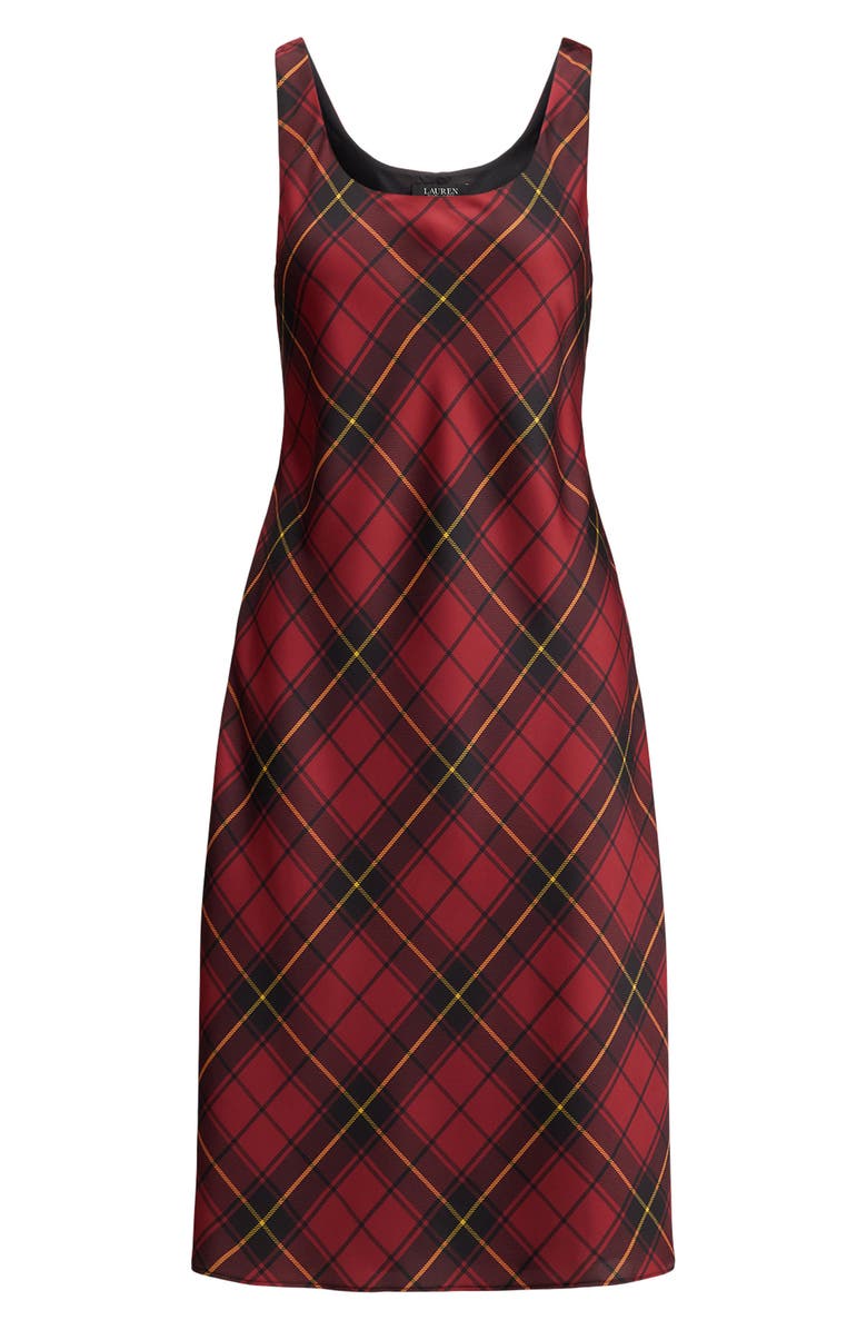 Lauren Ralph Lauren Plaid Satin Sleeveless Cocktail Dress, Alternate, color, Black/ Red
