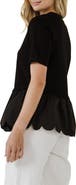 English Factory Mixed Media Scallop Peplum Cotton Top