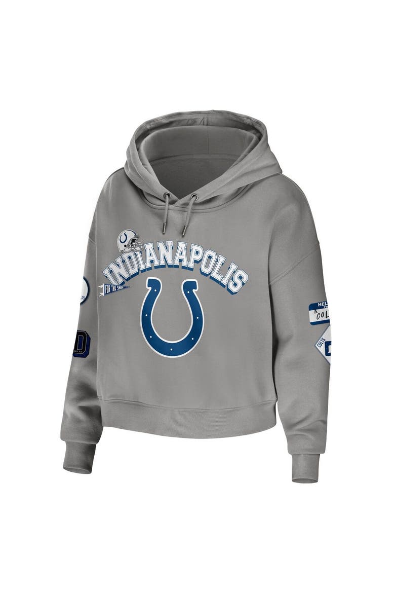 Women's WEAR by Erin Andrews Gray Indianapolis Colts Modest Cropped Pullover Hoodie, Alternate, color, Gray