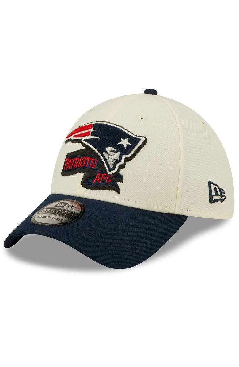New Era Men's New Era Cream/Navy New England Patriots 2022 Sideline 39THIRTY 2-Tone Flex Hat, Alternate, color, Cream