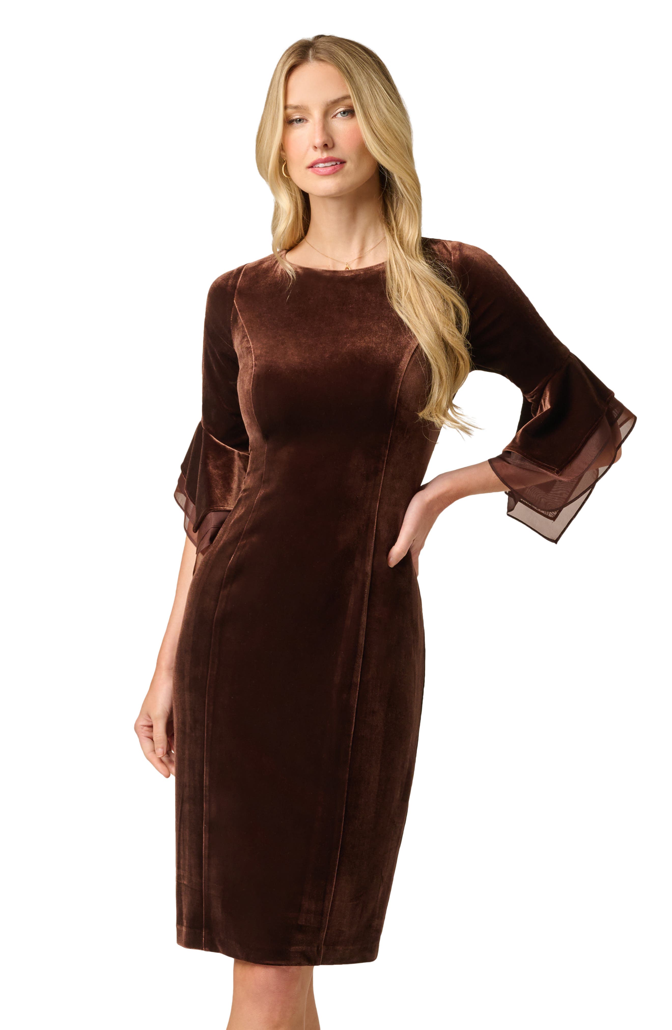 Adrianna Papell Velvet Bell Sleeve Sheath Dress (Women) | Nordstrom