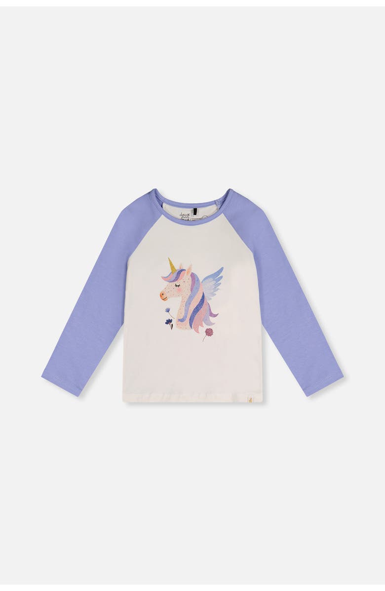 Deux par Deux Winged Glitter Contrast Raglan Organic Cotton Crew Neck T-Shirt, Main, color,