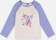 Deux par Deux Winged Glitter Contrast Raglan Organic Cotton Crew Neck T-Shirt