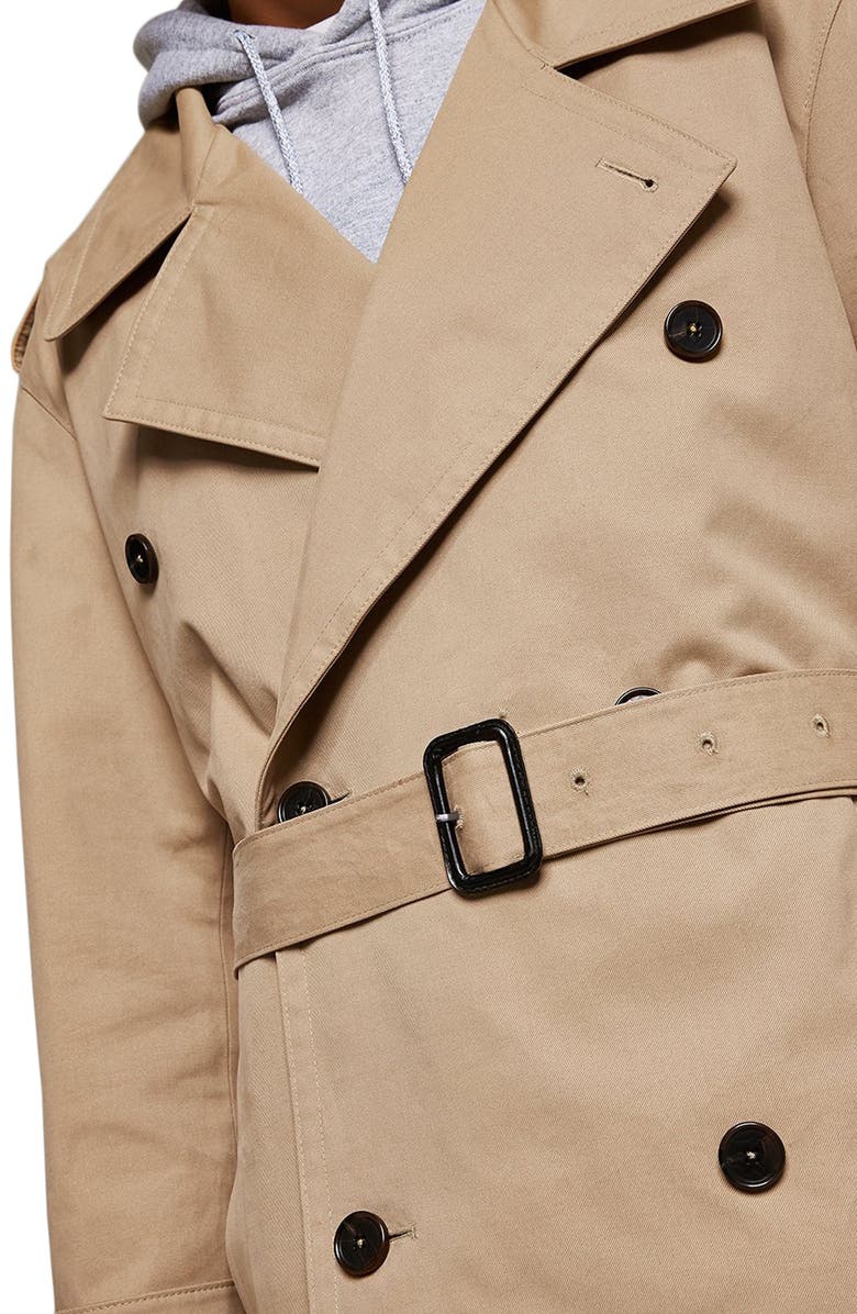 Topman Double Breasted Trench Coat, Alternate, color, 