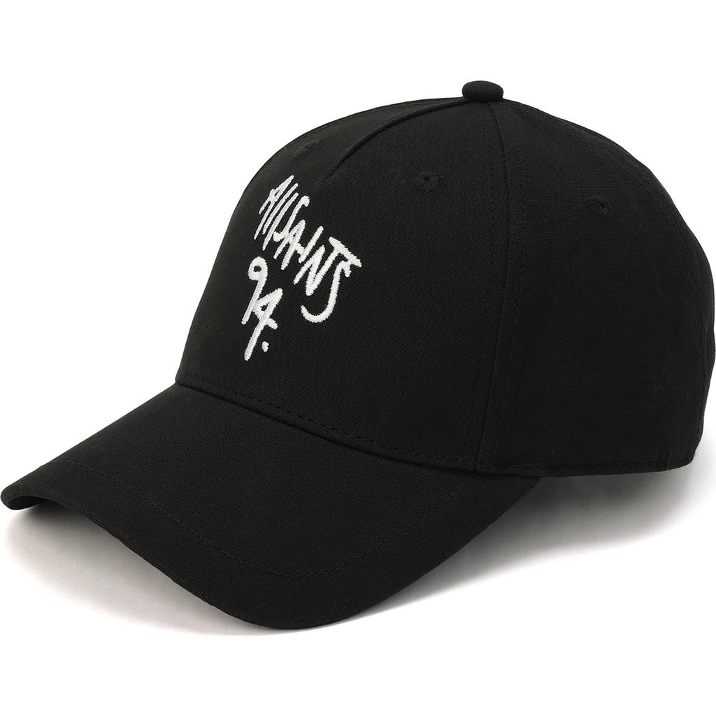 Allsaints Spray Logo Embroidered Baseball Cap In Black