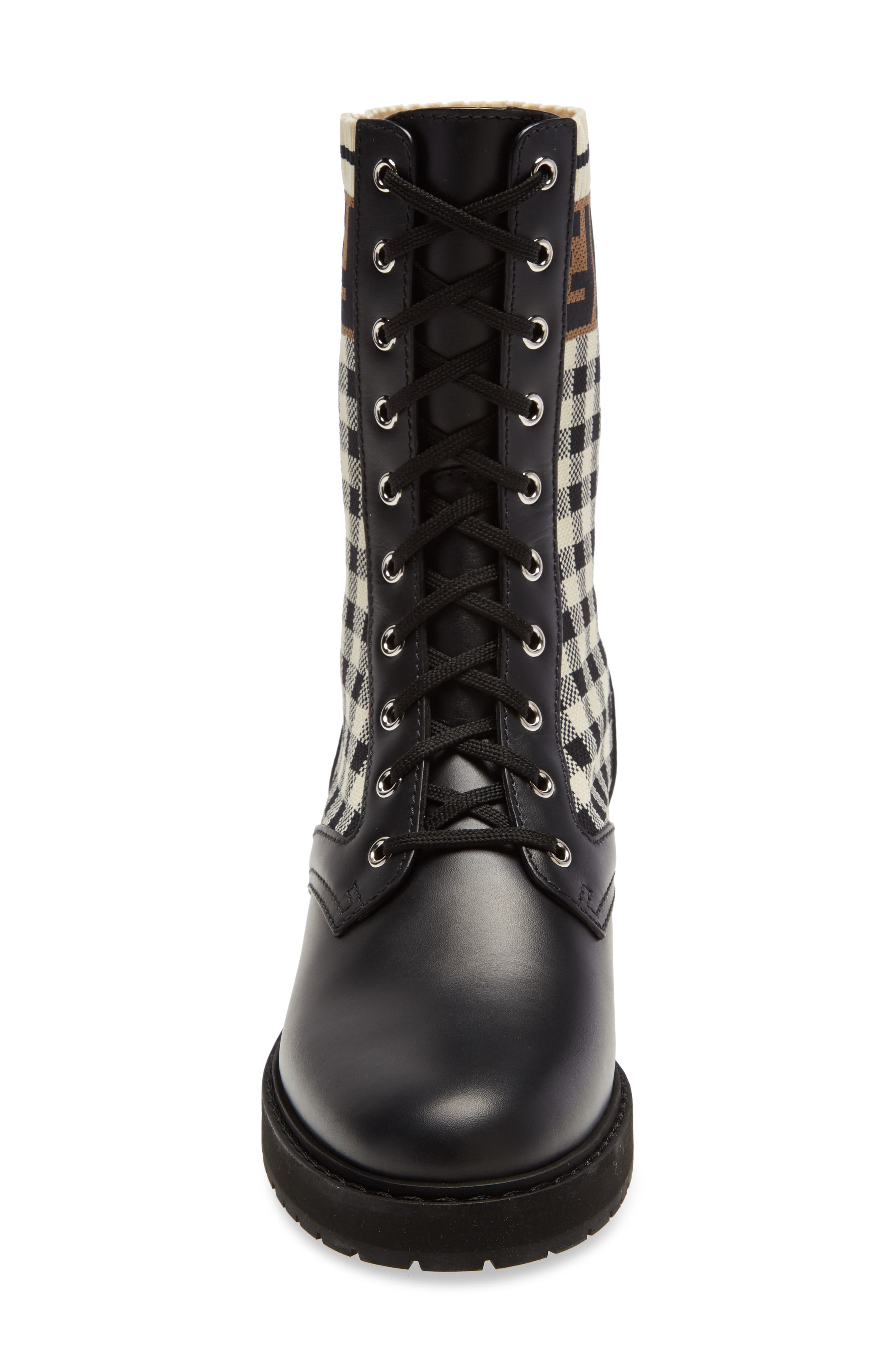 Fendi FF Gingham Sock Lace Up Boot, Alternate, color, 
