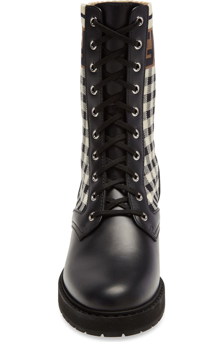 Fendi FF Gingham Sock Lace Up Boot, Alternate, color,