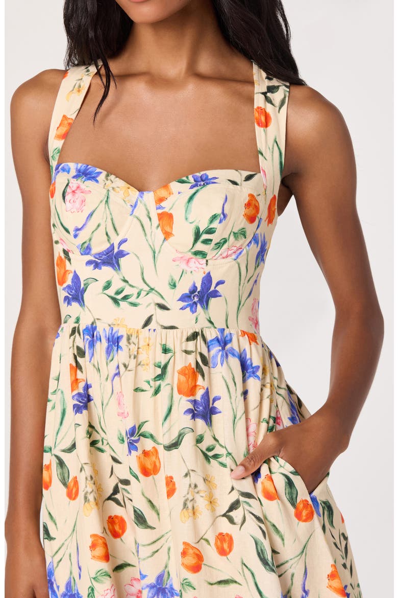 Beryl Floral Cotton & Linen Midi Dress, Alternate, color, BRIGHT BLOOM FLORAL