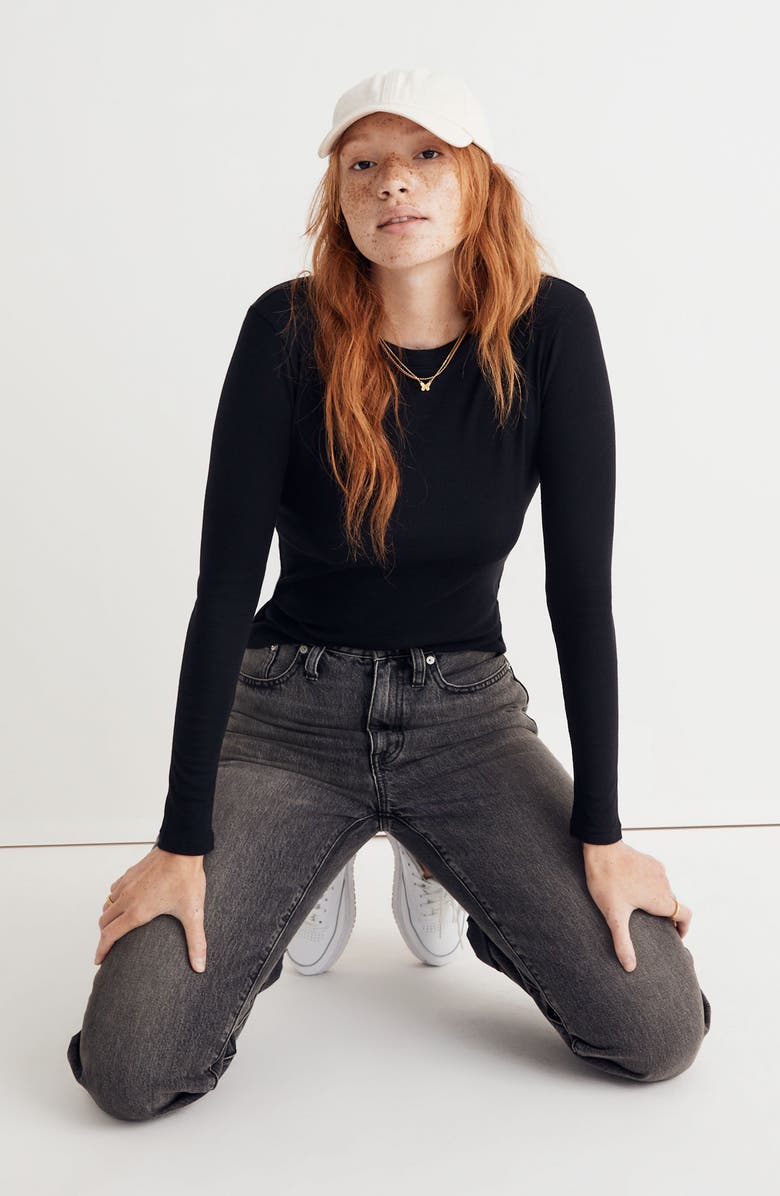 Madewell Fine Ribbed Crewneck Long Sleeve Tee, Alternate, color,