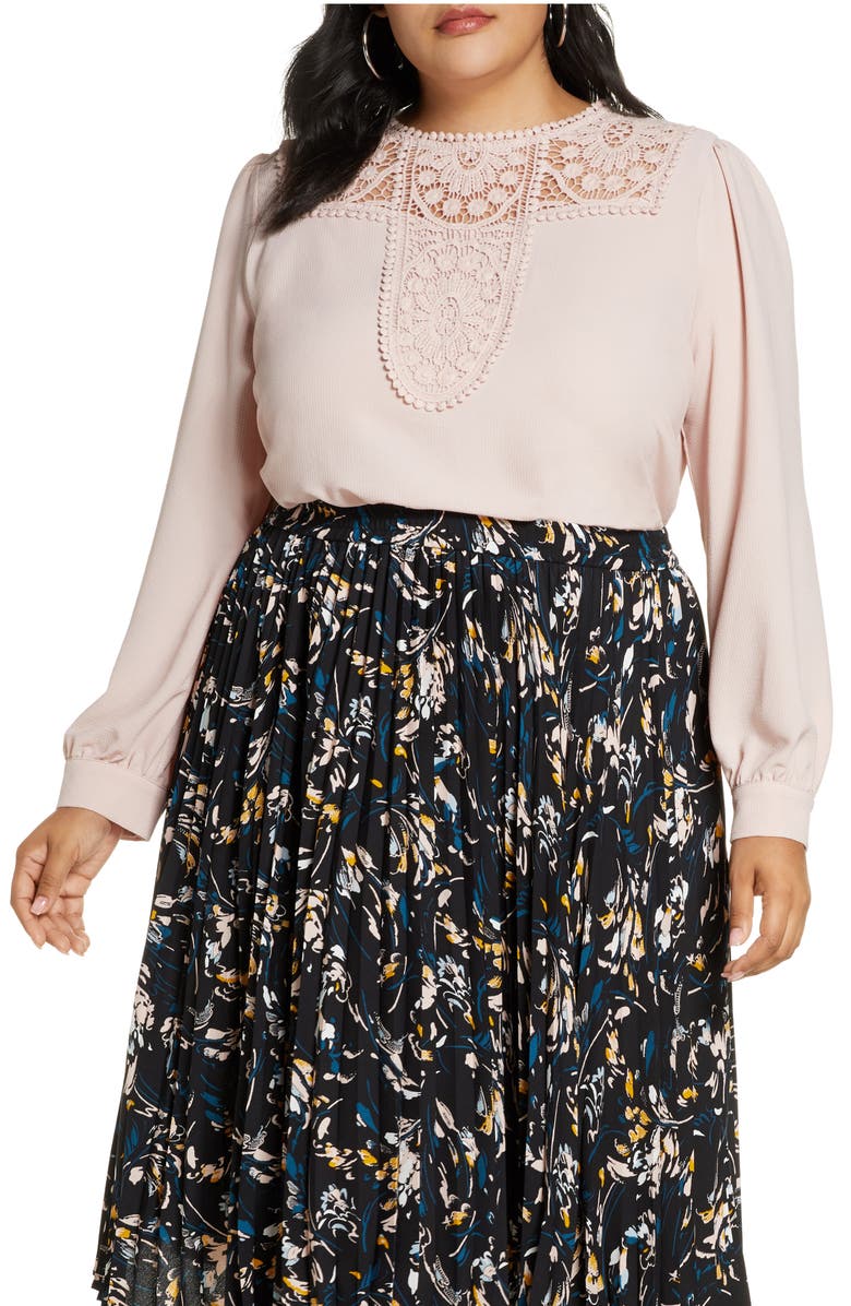 Halogen<sup>®</sup> Embroidered Lace Yoke Blouse, Main, color,