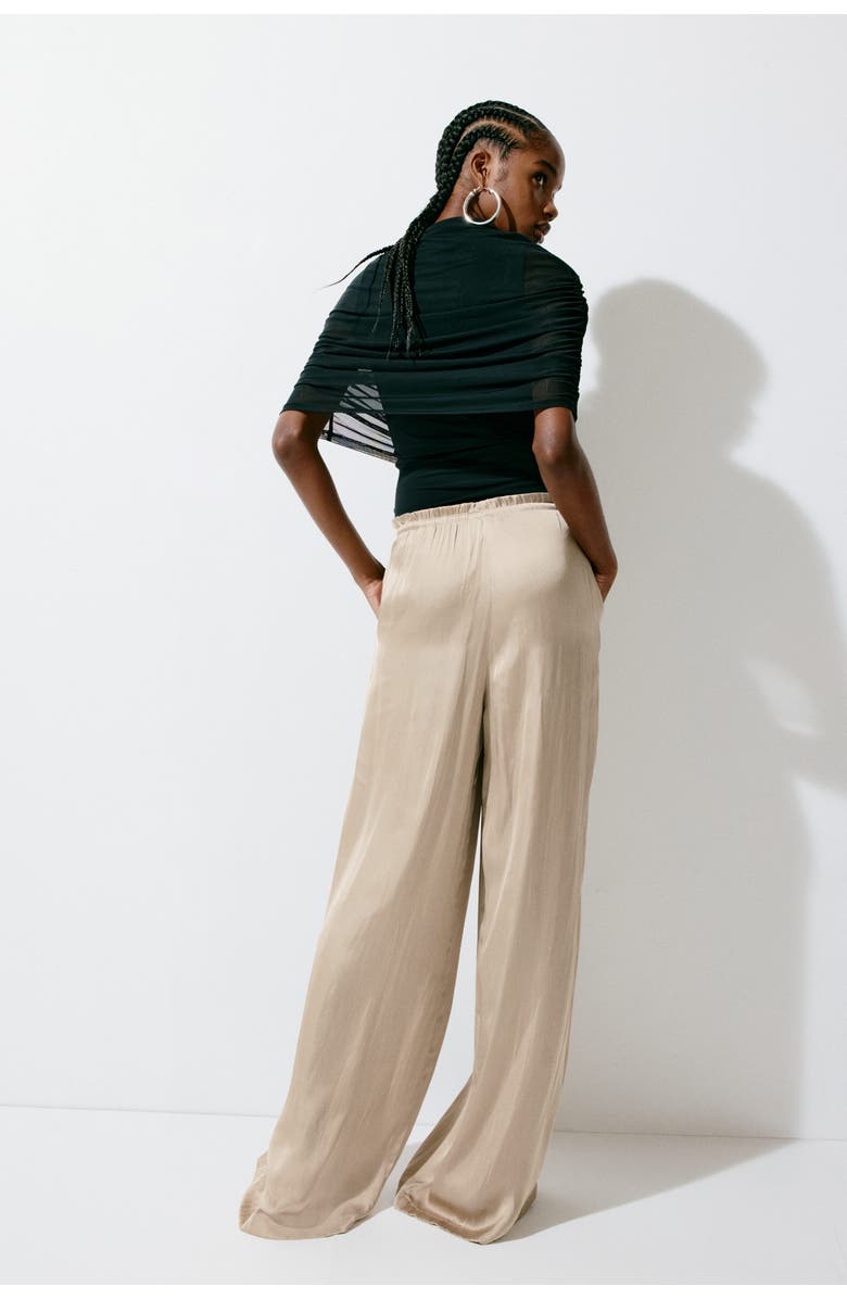 H&M Satin Drawstring Trousers, Alternate, color, Beige