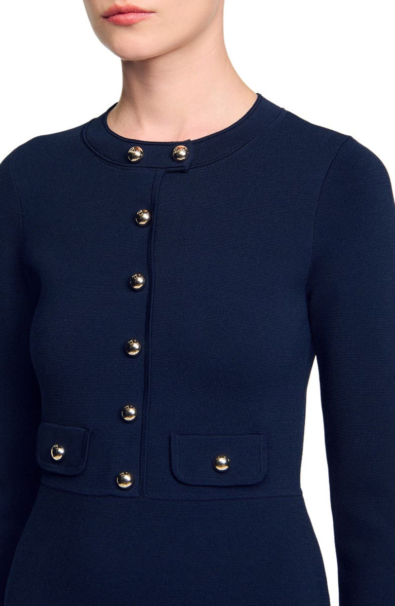 SANDRO Mini button-up knit dress, Alternate, color, Navy Blue