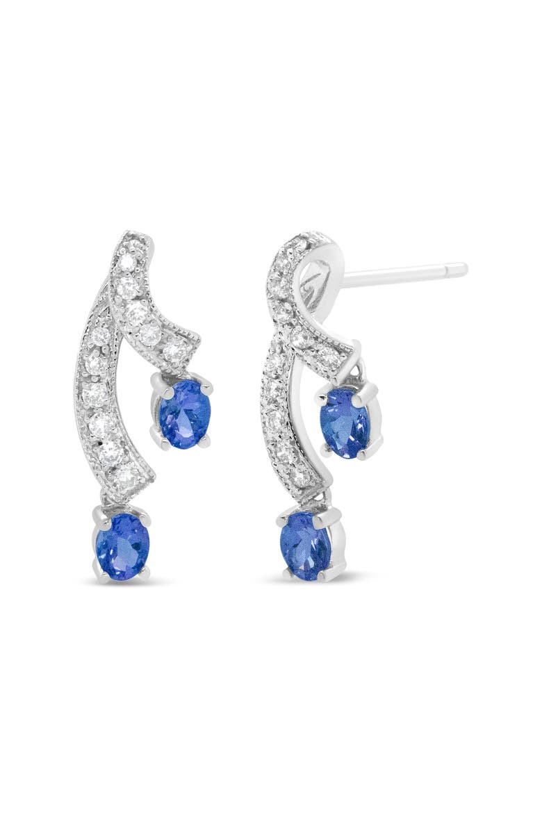 14K White Gold Oval Shaped Natural Blue Diamond Double Drop Stud Earrings, Alternate, color, White