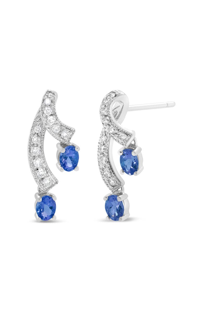 Haus of Brilliance 14K White Gold Oval Shaped Natural Blue Diamond Double Drop Stud Earrings, Alternate, color, White