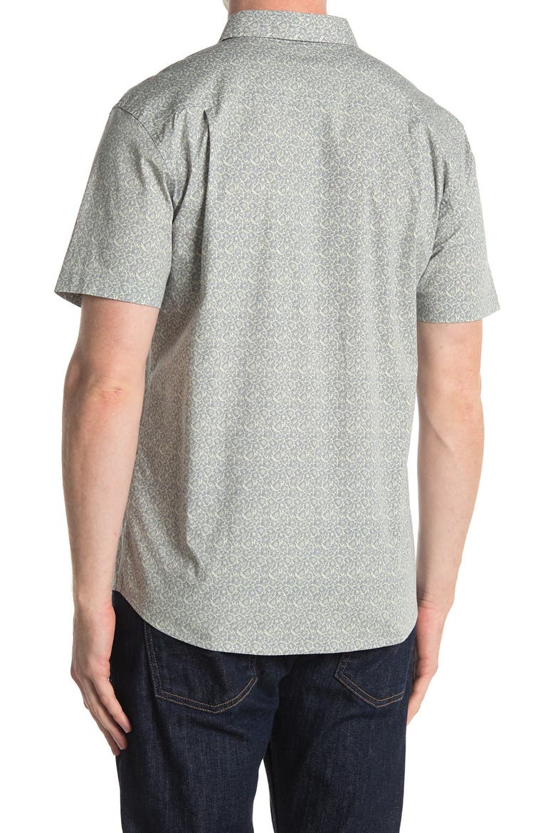 Tame Modern Fit Leaf Print Short Sleeve Button-Up Shirt, Alternate, color, FOG 2
