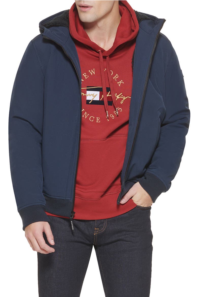 Softshell Faux Shearling Lined Hoodie, Main, color, MIDNIGHT