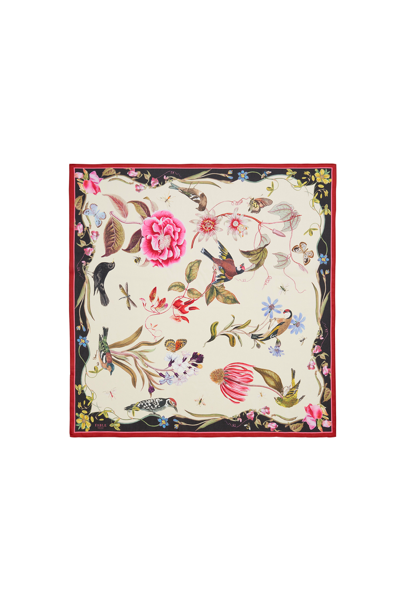 Ivory Wonderland Scene Square Scarf, Main, color, Cream & Black