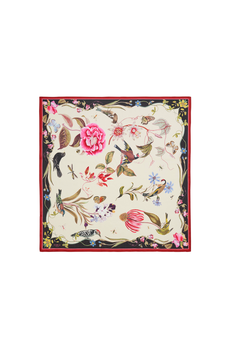 Fable England Ivory Wonderland Scene Square Scarf, Main, color, Cream & Black