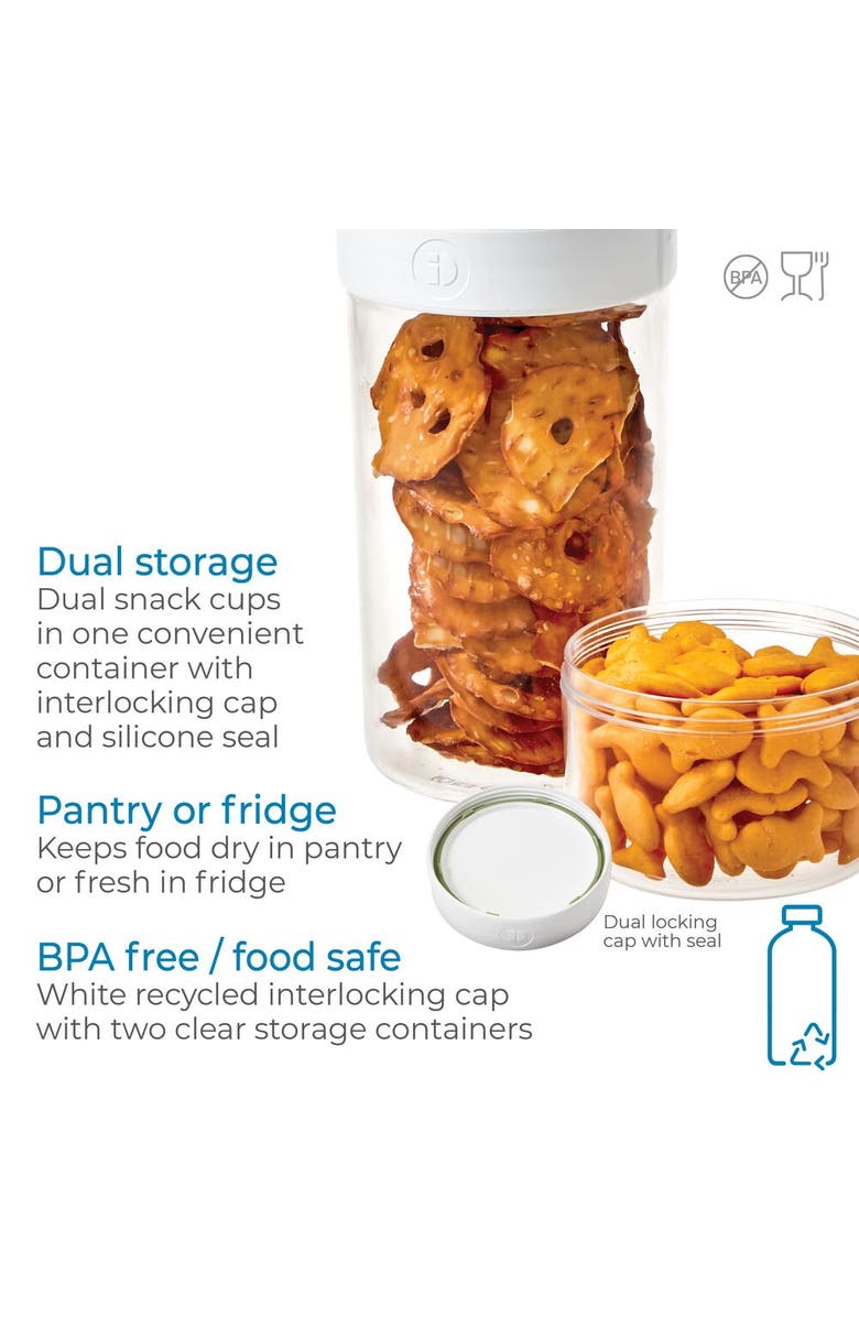 iDesign Large Stack 'n Snack Food Containers - Stackable Snack Containers - Set of 4 - Clear/White, Alternate, color,