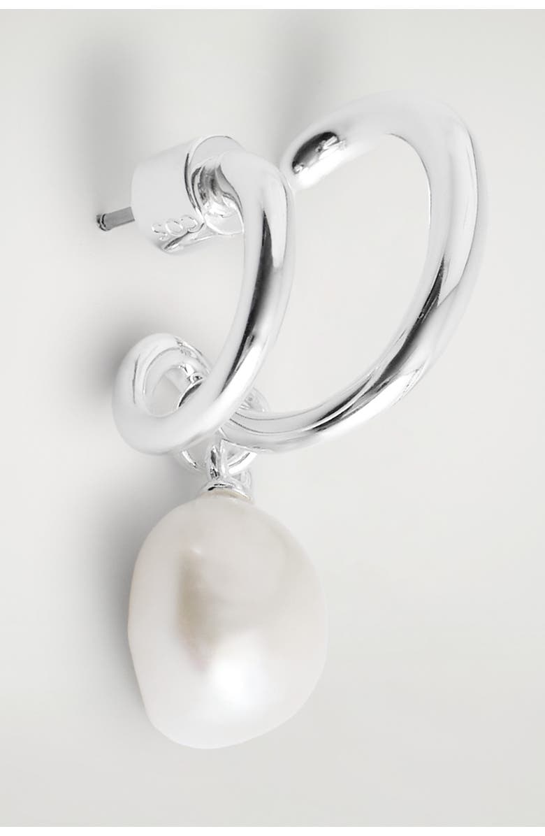 COS Double-Hoop Pearl Earrings, Alternate, color, Silver