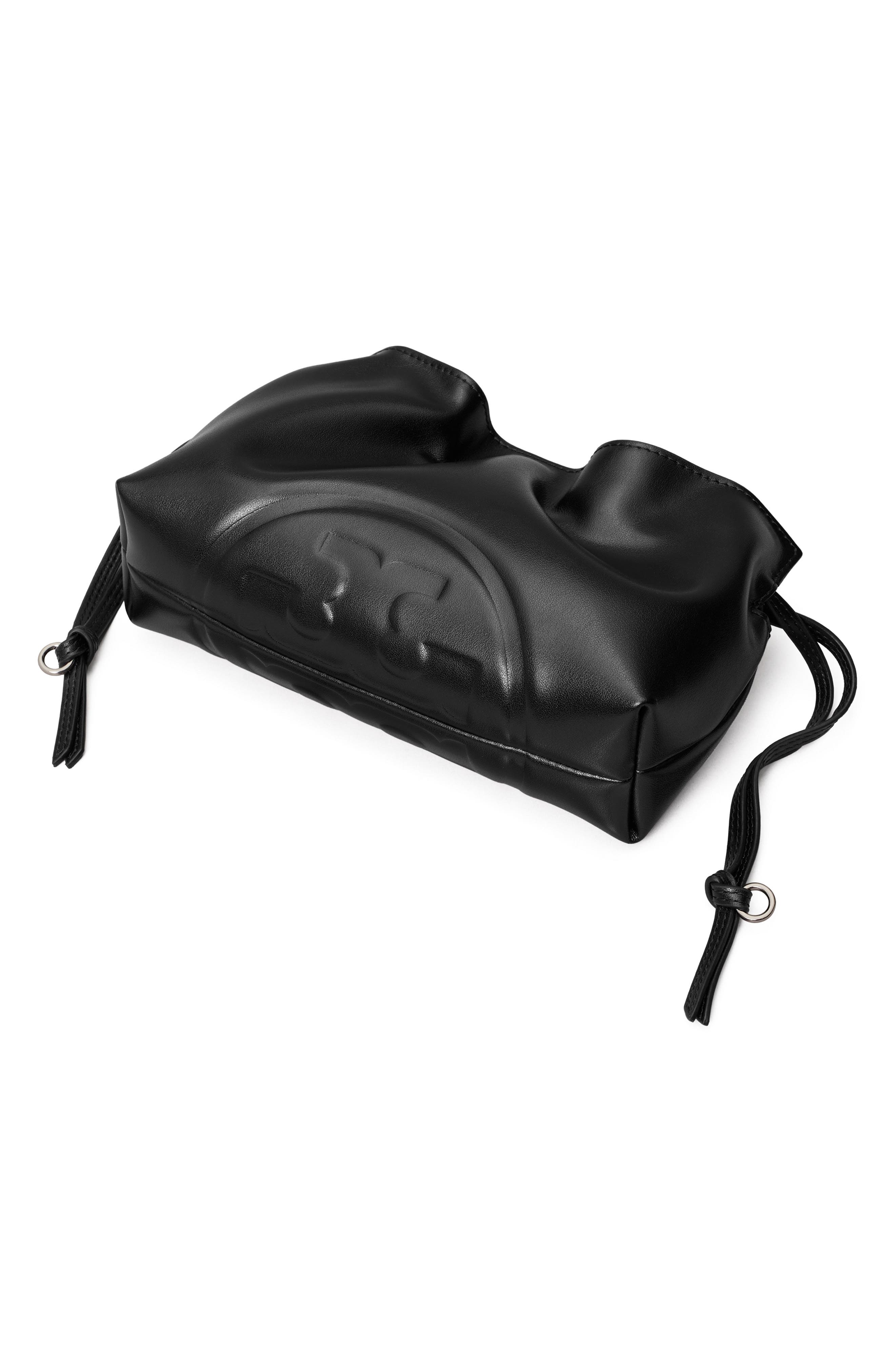 Ella Faux Leather Drawstring Pouch, Alternate, color, BLACK