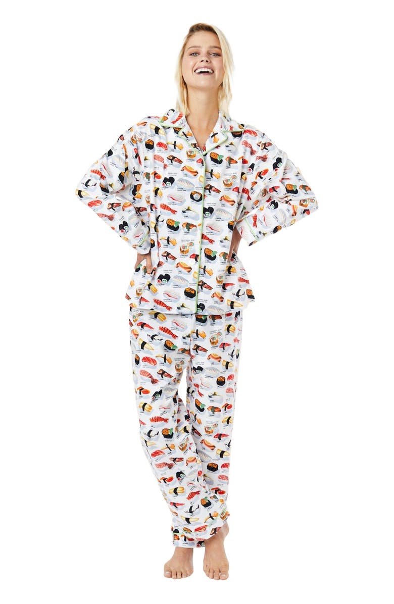 The Cat's Pajamas Pima Knit Pajama Print Set, Main, color, Sushi White