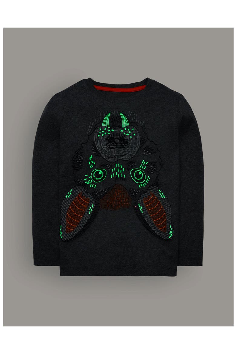 Kids' Glow Superstitch Long Sleeve T-Shirt, Alternate, color, SHADOW GREY BAT