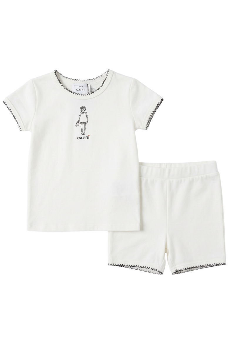 Capri Girl Artwork Cotton Spandex Top and Shorts Two Piece Set, Main, color, Cream