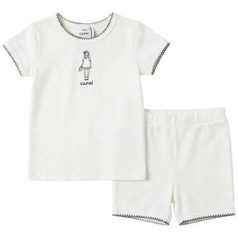 Capri Girl Artwork Cotton Spandex Top and Shorts Two Piece Set