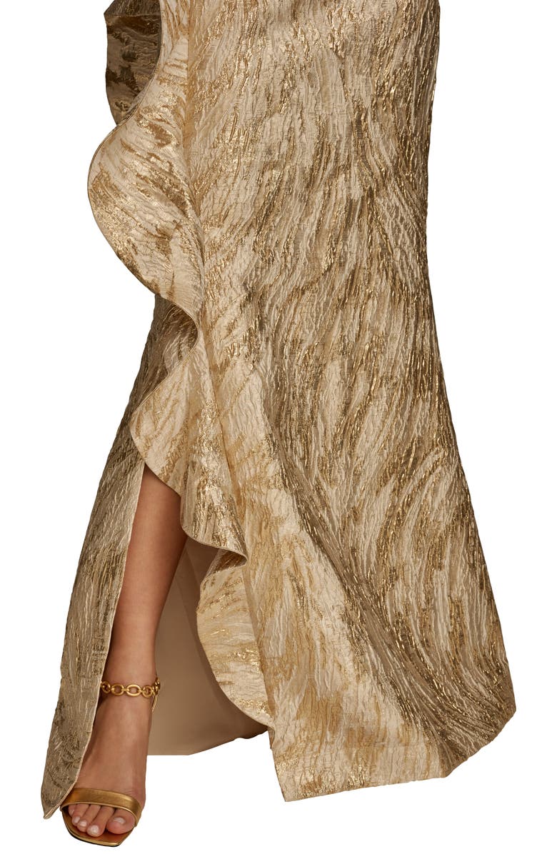 Donna Karan New York Metallic Ruffle Detail Strapless Gown, Alternate, color, Champagne