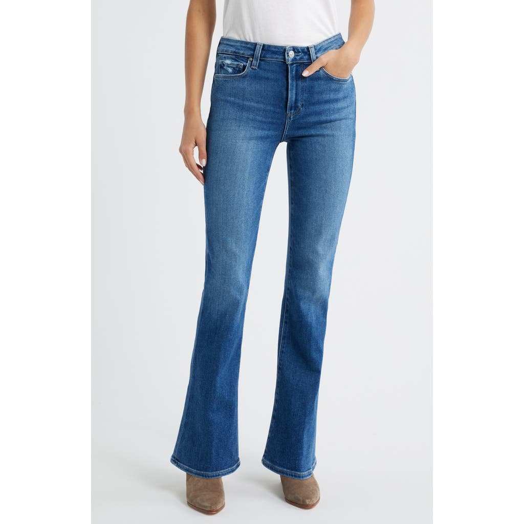Paige Petites Laurel Canyon High Rise Bootcut Jeans In Rock Show Distressed In Blue