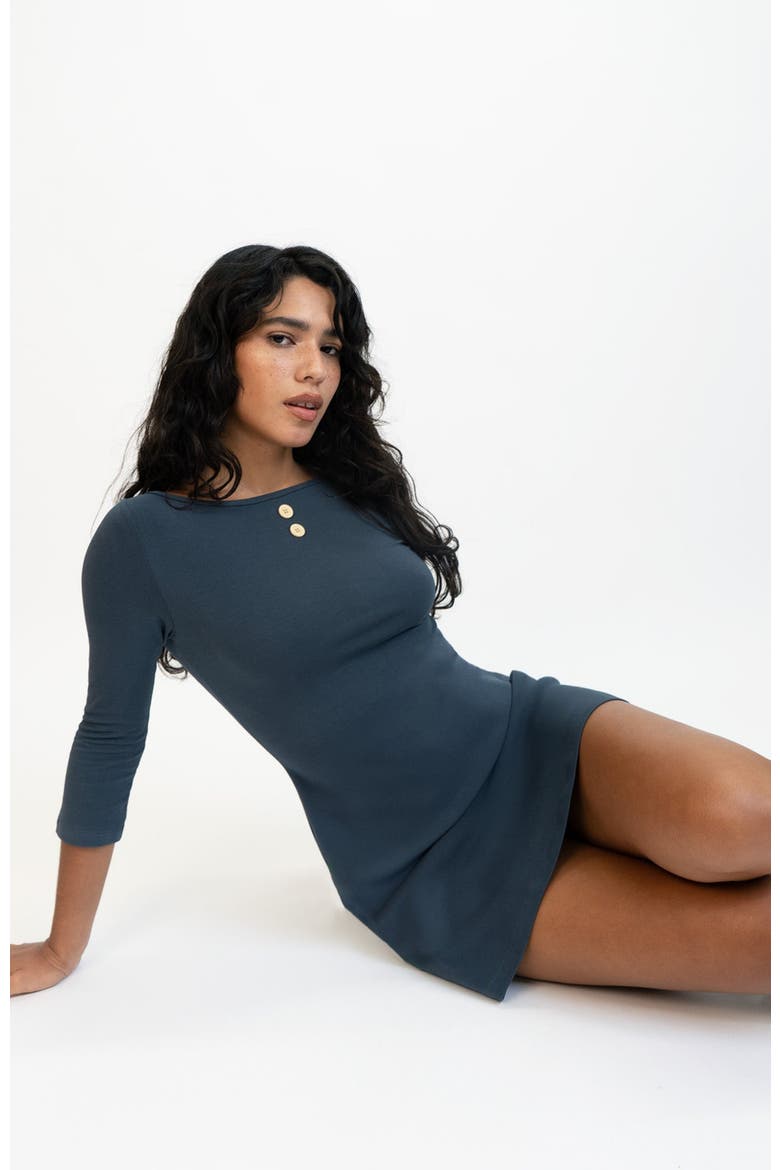 3/4 Sleeve Boat Neck Dress, Alternate, color, Navy