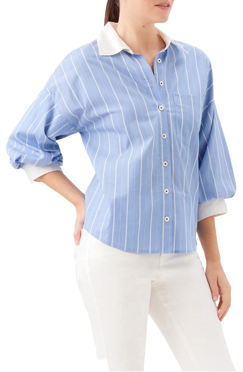 Karen Kane Stripe Lantern Sleeve Cotton Shirt, Alternate, color, Blue With Off White