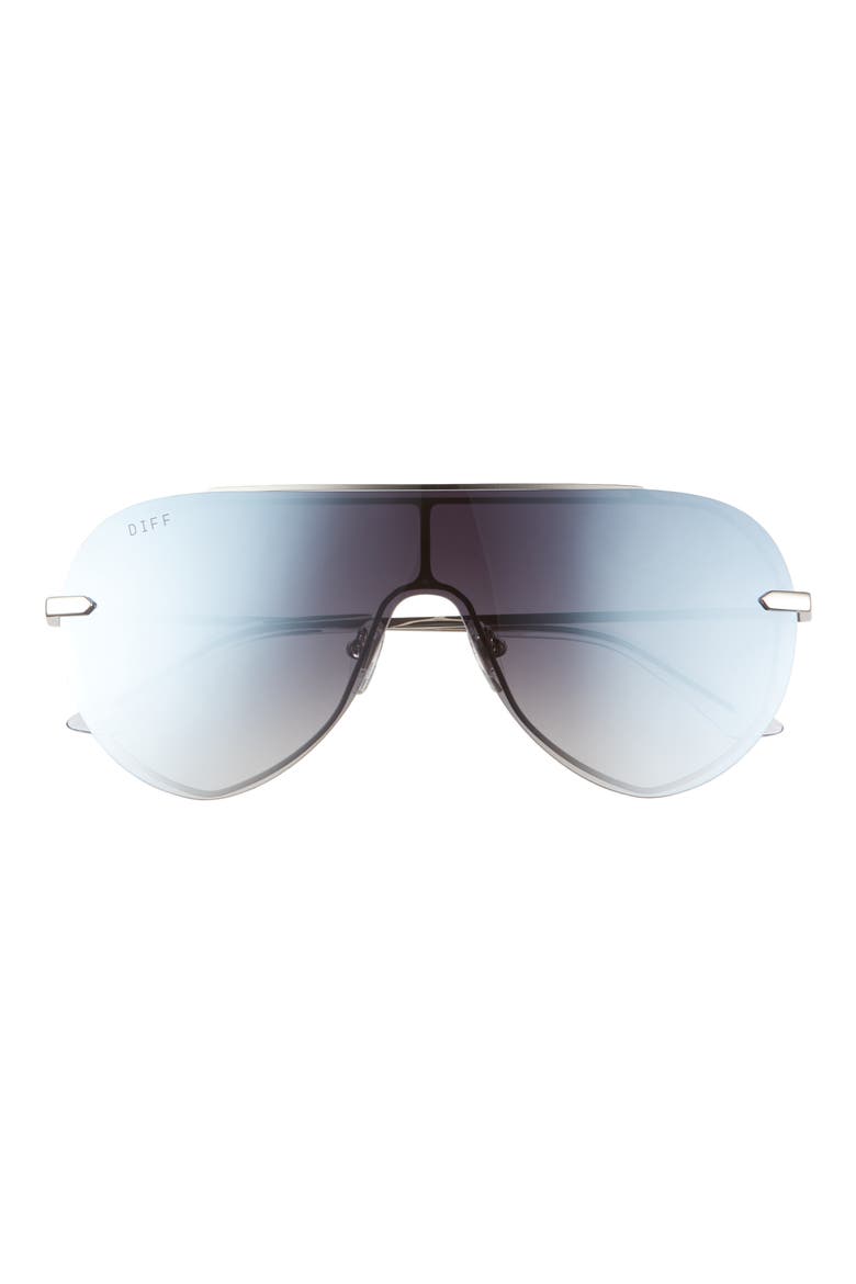 Imani 139mm Gradient Shield Sunglasses, Main, color, GREY GRADIENT W SILVER FLASH
