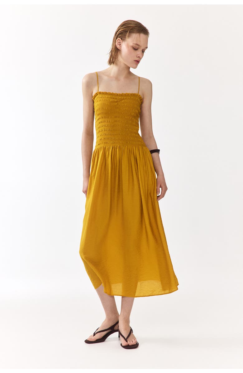 H&M Smocked-bodice Strappy Dress, Alternate, color, Mustard Yellow