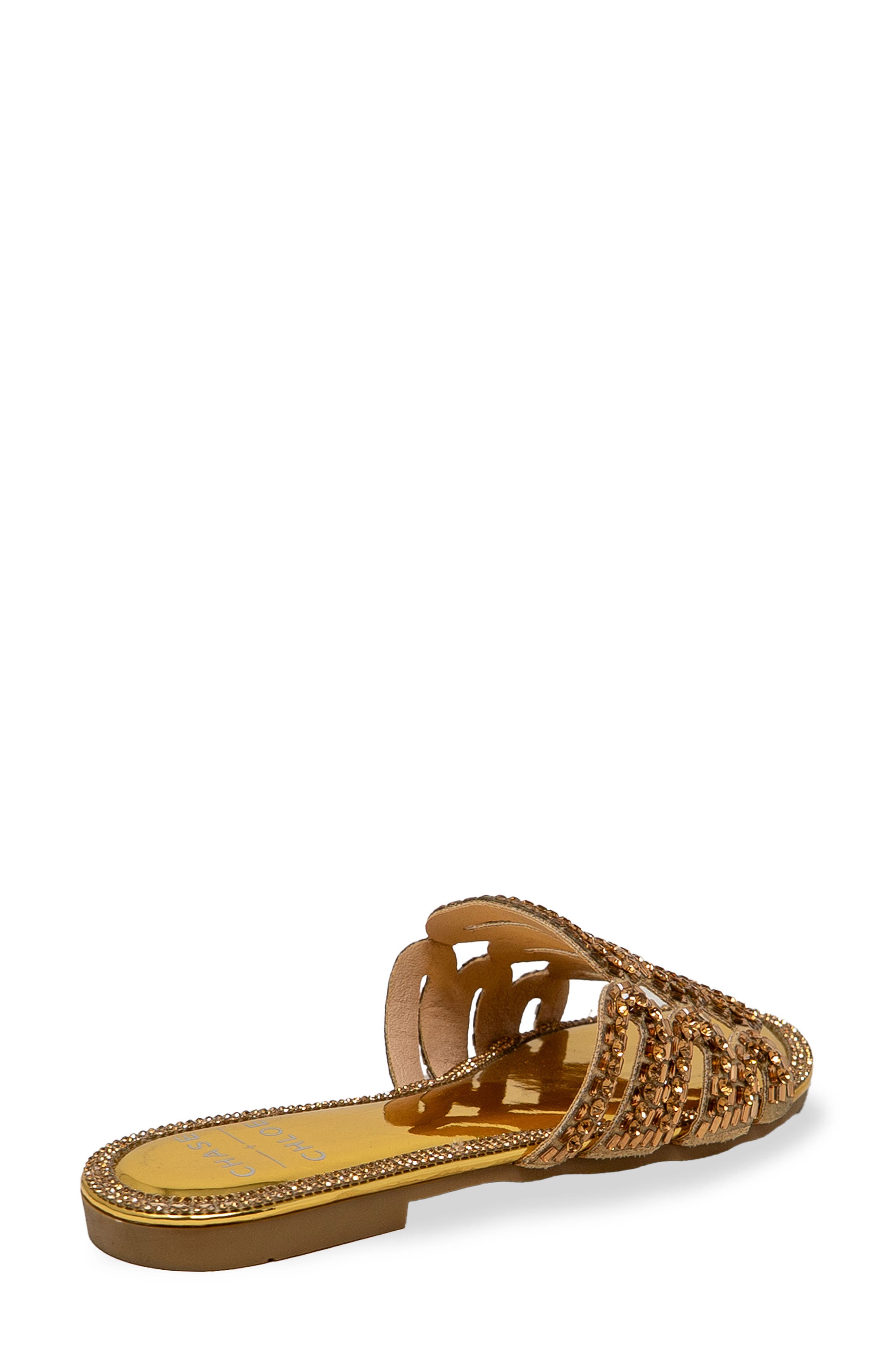 Rhinestone Embellished Slide Sandal, Alternate, color, GOLD METALLIC