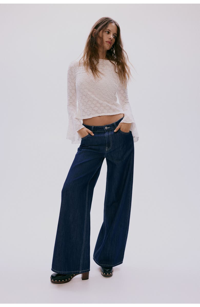 H&M Wide Regular Waist Jeans, Main, color, Dark Denim Blue
