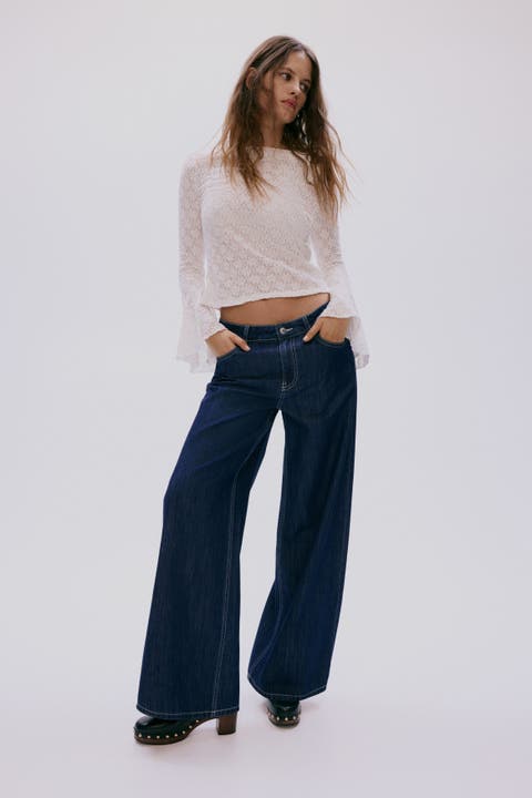Wide-leg regular waist jeans