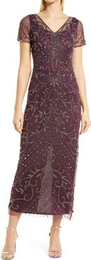 Pisarro Nights Beaded Mesh Column Gown