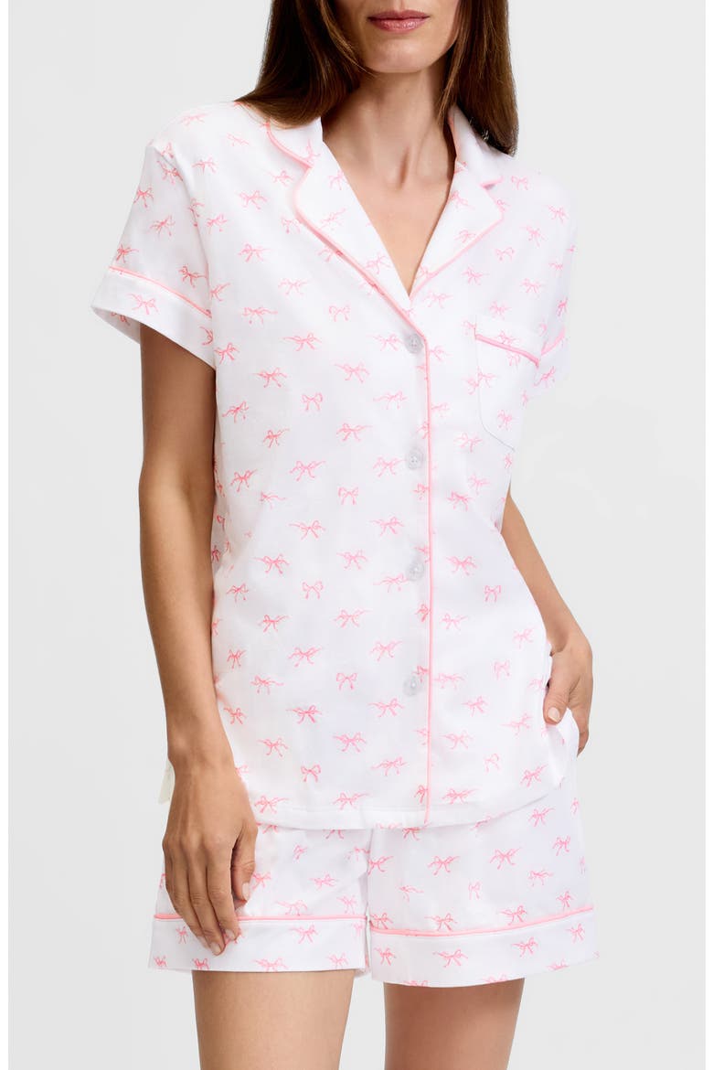 Bows Classic Pima Cotton Short Sleeve Short Pajamas, Main, color, WHITE