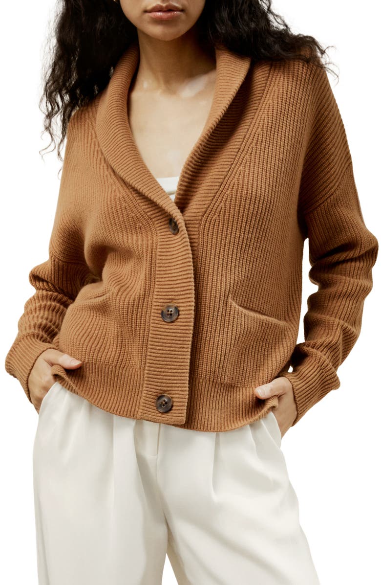 Lilysilk Wool Knit Shawl Collar Cardigan, Main, color, Toffee